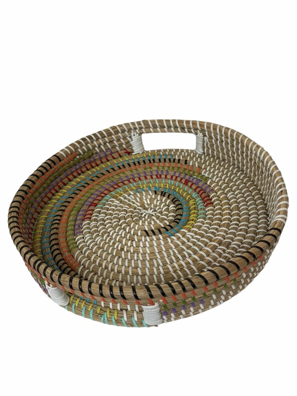 Handwoven Round Wicker Basket Tray Handles | Boho Decorative Basket